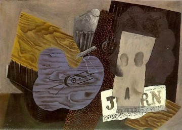 Pablo Picasso œuvres - Grue de guitare et journal 1913 cubisme Pablo Picasso